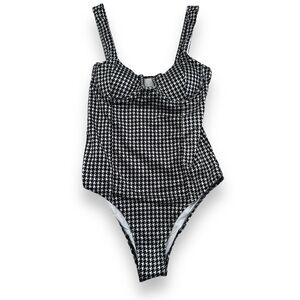 Live Life‎ On The Beach Black Swimsuit Medium One Piece Houndstooth Bathing Suit
